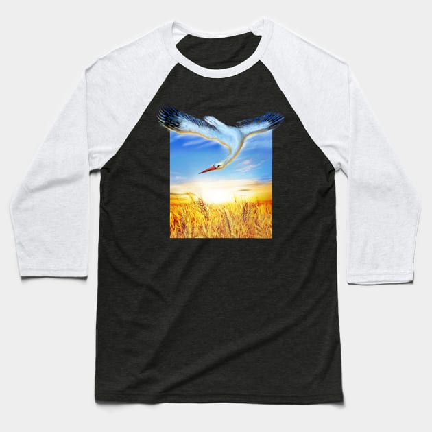 Stork and field Baseball T-Shirt by xlhombat